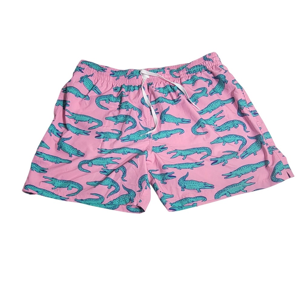 Chubbies Mens 2XL Pink Teal Alligator Print 5.5 Inseam Swim Trunks Shorts